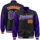 Custom Black Purple-Orange Bomber Full-Snap Varsity Letterman Two Tone Lapel Collar Byron Jacket