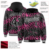 Custom Black Pink-White Abstract Network 3D Pattern Design Bomber Full-Snap Varsity Letterman Hoodie Jacket