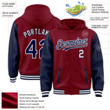 Custom Crimson Navy-White Bomber Full-Snap Varsity Letterman Two Tone Hoodie Jacket