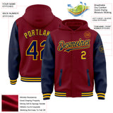 Custom Crimson Navy-Gold Bomber Full-Snap Varsity Letterman Two Tone Hoodie Jacket