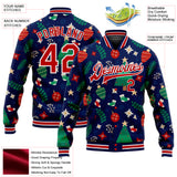 Custom Navy Red-White Christmas 3D Bomber Full-Snap Varsity Letterman Jacket