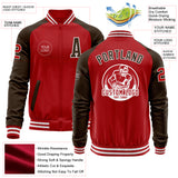 Custom Red Brown-White Bomber Varsity Letterman Two Tone Zipper Jacket