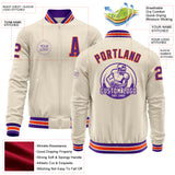 Custom Cream Purple Orange-White Bomber Varsity Letterman Zipper Jacket