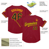 Custom Maroon Black-Gold Mesh Authentic Throwback Baseball Jersey