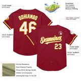 Custom Maroon White-Gold Mesh Authentic Throwback Baseball Jersey