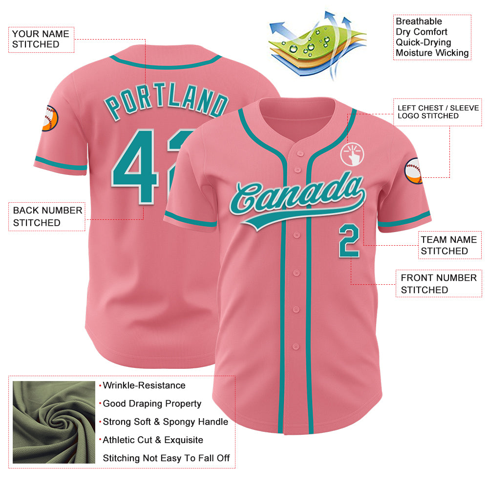 Custom Medium Pink Teal-white Authentic Baseball Jersey Clearance 