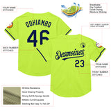 Custom Neon Green Navy Mesh Authentic Throwback Baseball Jersey