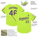 Custom Neon Green Purple Mesh Authentic Throwback Baseball Jersey