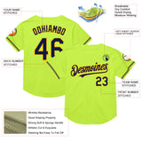 Custom Neon Green Navy-Gold Mesh Authentic Throwback Baseball Jersey