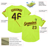 Custom Neon Green Black-Gold Mesh Authentic Throwback Baseball Jersey