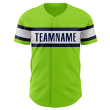 Custom Neon Green White-Navy Authentic Baseball Jersey