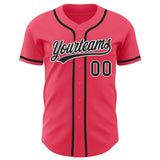 Custom Neon Pink Black-White Authentic Baseball Jersey