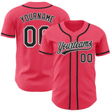 Custom Neon Pink Black-White Authentic Baseball Jersey