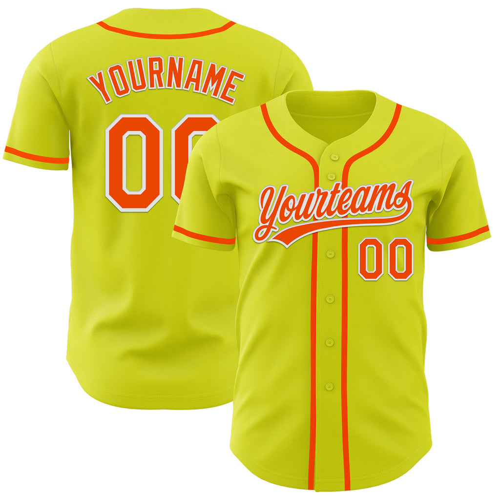 Custom Neon Yellow Orange-white Authentic Baseball Jersey Clearance 