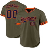 Custom Olive Navy-Orange Authentic Throwback Salute To Service Baseball Jersey