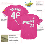 Custom Pink White-Gray Mesh Authentic Throwback Baseball Jersey