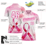 Custom Pink White-Hot Pink 3D Pink Ribbon Breast Cancer Awareness Month Women Health Care Support Performance Polo Shirt