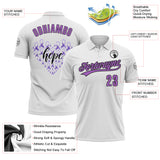 Custom White Medium Purple-Black 3D World Cancer Day Heart Ribbon Hope Performance Polo Shirt