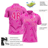 Custom Pink Hot Pink-White 3D Pink Ribbon Breast Cancer Awareness Month Women Health Care Support Performance Polo Shirt