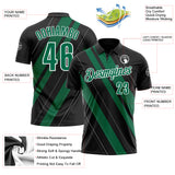 Custom Black Kelly Green-White 3D Bowling Line Shape Performance Polo Shirt