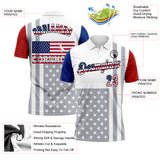 Custom White USA Flag Red Royal Gray-Black 3D Cornhole American Flag Performance Polo Shirt