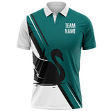 Custom Teal White-Black 3D Pattern Design Animal Swan Performance Polo Shirt