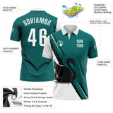 Custom Teal White-Black 3D Pattern Design Animal Swan Performance Polo Shirt