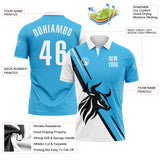 Custom Sky Blue White-Black 3D Pattern Design Animal Bull Performance Polo Shirt