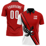 Custom Red White-Black 3D Pattern Design Animal Eagle Performance Polo Shirt