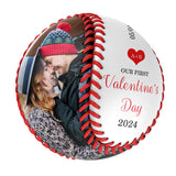 Our First Valentine's Day Personalized Anniversary Name Date Photo White Baseballs