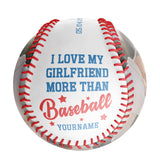 I Love My Girlfriend More Than Baseball Personalized Anniversary Name Date Photo White Baseballs