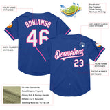 Custom Royal White-Pink Mesh Authentic Throwback Baseball Jersey