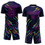 Custom Navy Pink Lines Sublimation Soccer Uniform Jersey