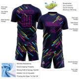 Custom Navy Pink Lines Sublimation Soccer Uniform Jersey