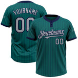 Custom Teal Navy Pinstripe Gray Two-Button Unisex Softball Jersey