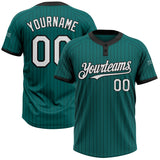 Custom Teal Black Pinstripe White Two-Button Unisex Softball Jersey