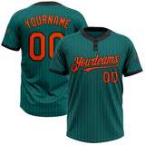 Custom Teal Black Pinstripe Orange Two-Button Unisex Softball Jersey