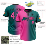 Custom Teal Pink-Black Gradient Fashion Two-Button Unisex Softball Jersey