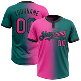 Custom Teal Pink-Black Gradient Fashion Two-Button Unisex Softball Jersey