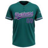 Custom Teal Purple-White Two-Button Unisex Softball Jersey