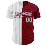 Custom Crimson White-Gray Pinstripe Authentic Split Fashion Baseball Jersey