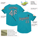 Custom Teal Gray-Black Mesh Authentic Throwback Baseball Jersey