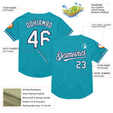 Custom Teal White-Navy Mesh Authentic Throwback Baseball Jersey