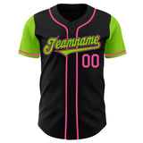 Custom Black Neon Green-Pink Authentic Two Tone Baseball Jersey