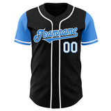 Custom Black Electric Blue-White Authentic Two Tone Baseball Jersey