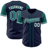 Custom Navy Teal-White Authentic Two Tone Baseball Jersey