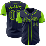 Custom Navy Neon Green Authentic Two Tone Baseball Jersey