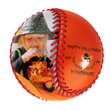 Personalized Orange Happy Halloween Ghost Photo Baseballs