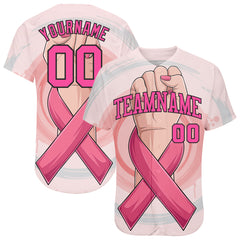 Custom Baseball Jersey 3D Pink Ribbon Breast Cancer Awareness Month Women Health Care Support Authentic Youth Size:M