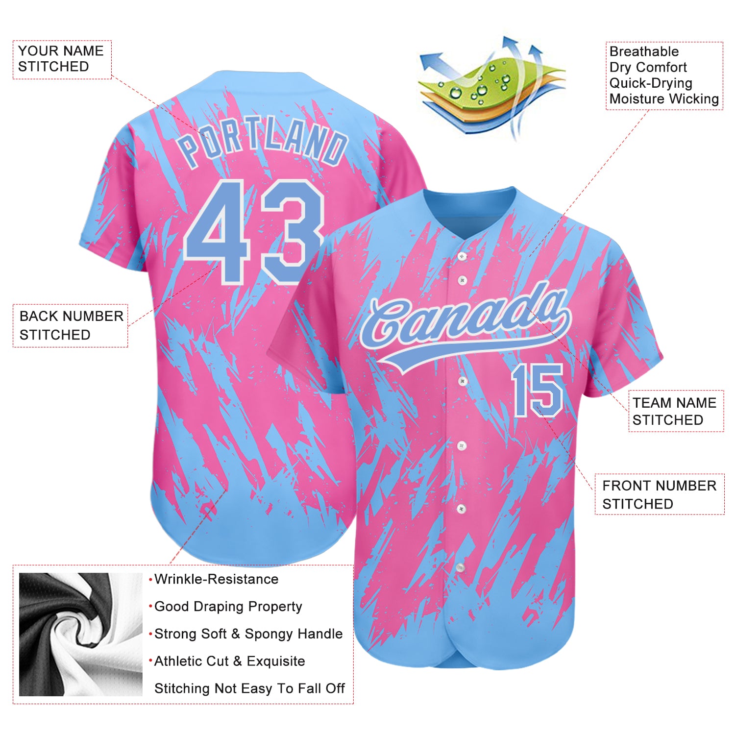 Custom Powder Blue Powder Blue-Pink Authentic Baseball Jersey Discount